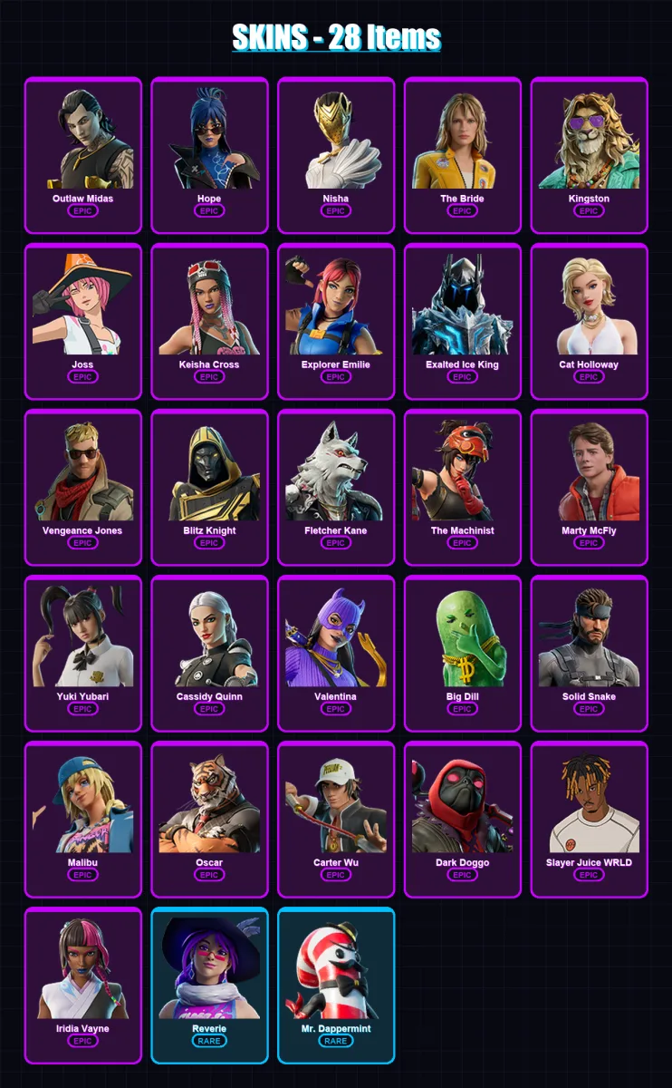 [PS4/PS5/XBOX/PC] | Outlaw Midas | Hope | Nisha | The Bride | Kingston | 28 skin | 72 pickaxe | 34 emote | 43 glider | Lv436