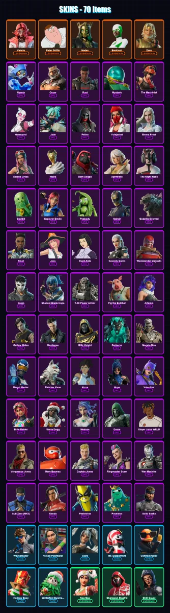 [PC/XBOX/PSN] | Valeria | Peter Griffin | Hades | Backlash | Zeus | 70 skin | 134 pickaxe | 84 emote | 92 glider | Lv1816