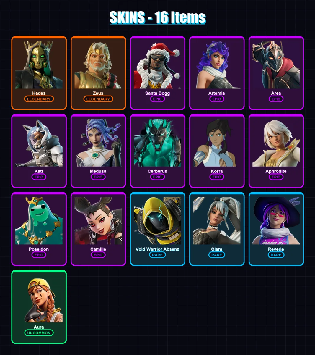 [PC/PSN] | Hades | Zeus | Santa Dogg | Artemis | Ares | 16 skin | 30 pickaxe | 19 emote | 20 glider | Lv239