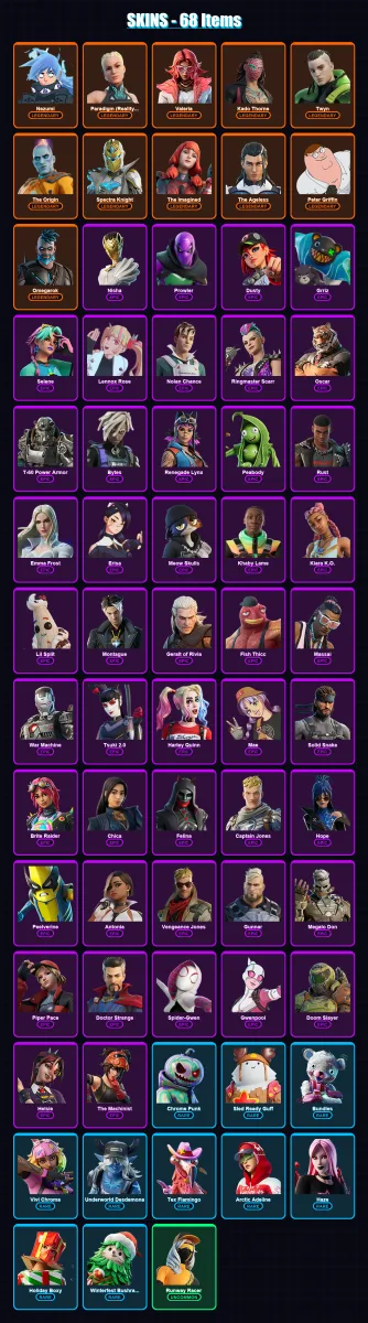 [SWITCH/XBOX/PC] | Nezumi | Paradigm (Reality-659) | Valeria | Kado Thorne | Twyn | 68 skin | 107 pickaxe | 93 emote | 93 glider | Lv1643