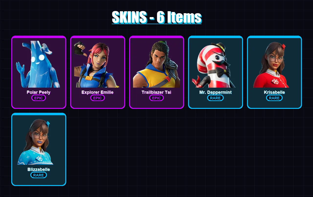[PC/XBOX/PSN] | Polar Peely | Explorer Emilie | Trailblazer Tai | Mr. Dappermint | Krisabelle | 6 skin | 32 pickaxe | 17 emote | 23 glider | Lv360