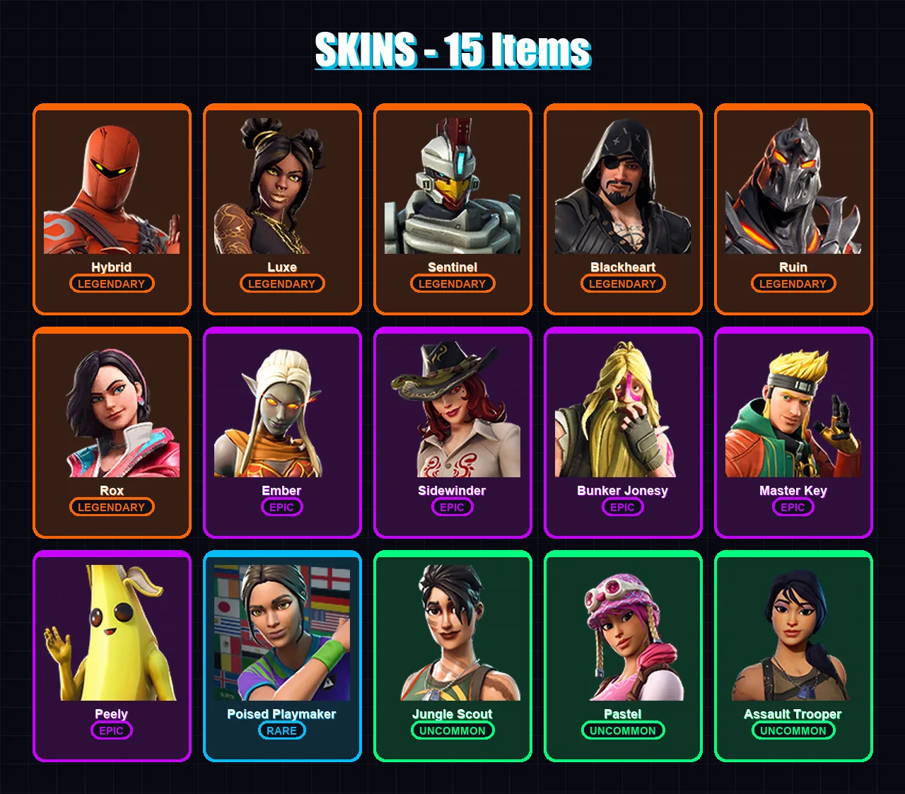 [PC/XBOX/PSN] | Hybrid | Luxe | Sentinel | Blackheart | Ruin | 15 skin | 16 pickaxe | 19 emote | 19 glider | Lv216