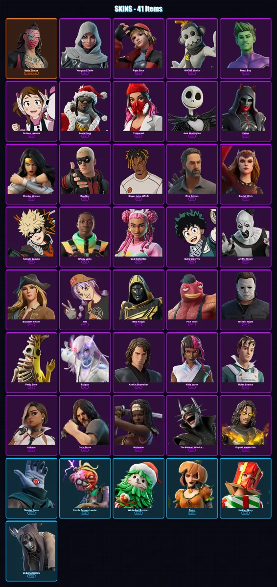 [PS4/PS5/XBOX/PC] | Kado Thorne | Vanguard Zadie | Piper Pace | GHOST Monks | Beast Boy | 41 skin | 80 pickaxe | 38 emote | 56 glider | Lv898 — Fortnite account