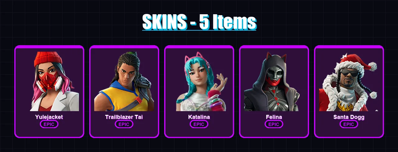 [PC/XBOX/PSN] | Yulejacket | Trailblazer Tai | Katalina | Felina | Santa Dogg | 5 skin | 28 pickaxe | 12 emote | 21 glider | Lv348