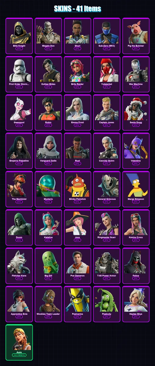 [PC/XBOX/PSN] | Blitz Knight | Megalo Don | Shuri | Sub-Zero (MK3) | Pig the Butcher | 41 skin | 105 pickaxe | 57 emote | 70 glider | Lv1160 — Fortnite account