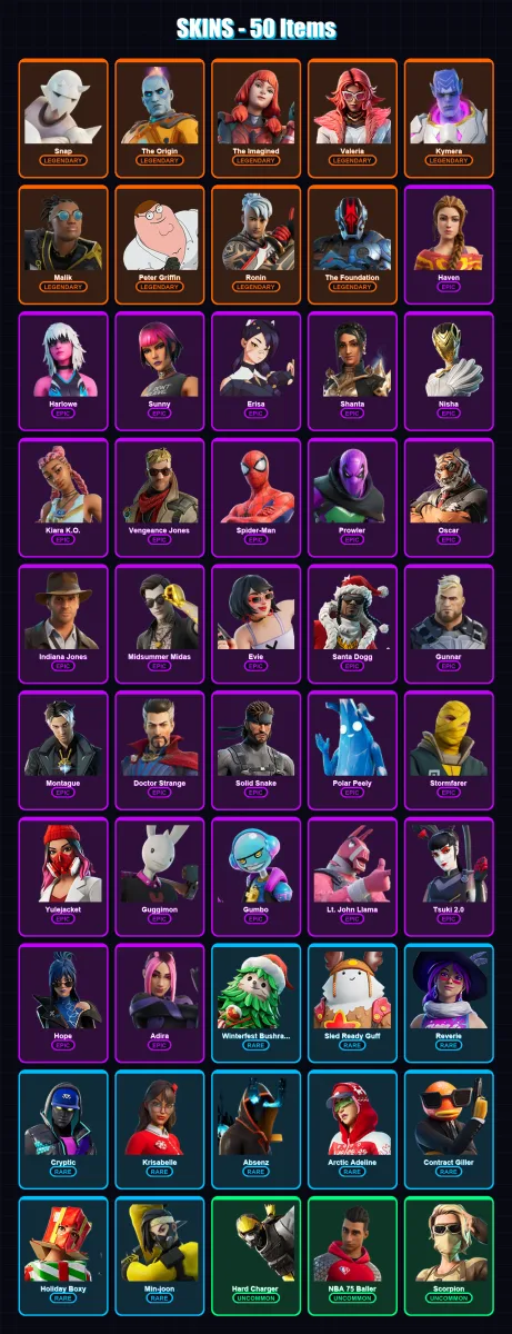 [PC/XBOX/PSN] | Snap | The Origin | The Imagined | Valeria | Kymera | 50 skin | 66 pickaxe | 52 emote | 57 glider | Lv1066
