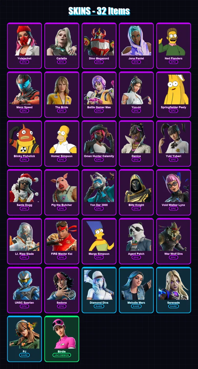 [PC/XBOX/PSN] | Yulejacket | Carletta | Dino Megazord | Jana Pastel | Ned Flanders | 32 skin | 49 pickaxe | 34 emote | 22 glider | Lv353