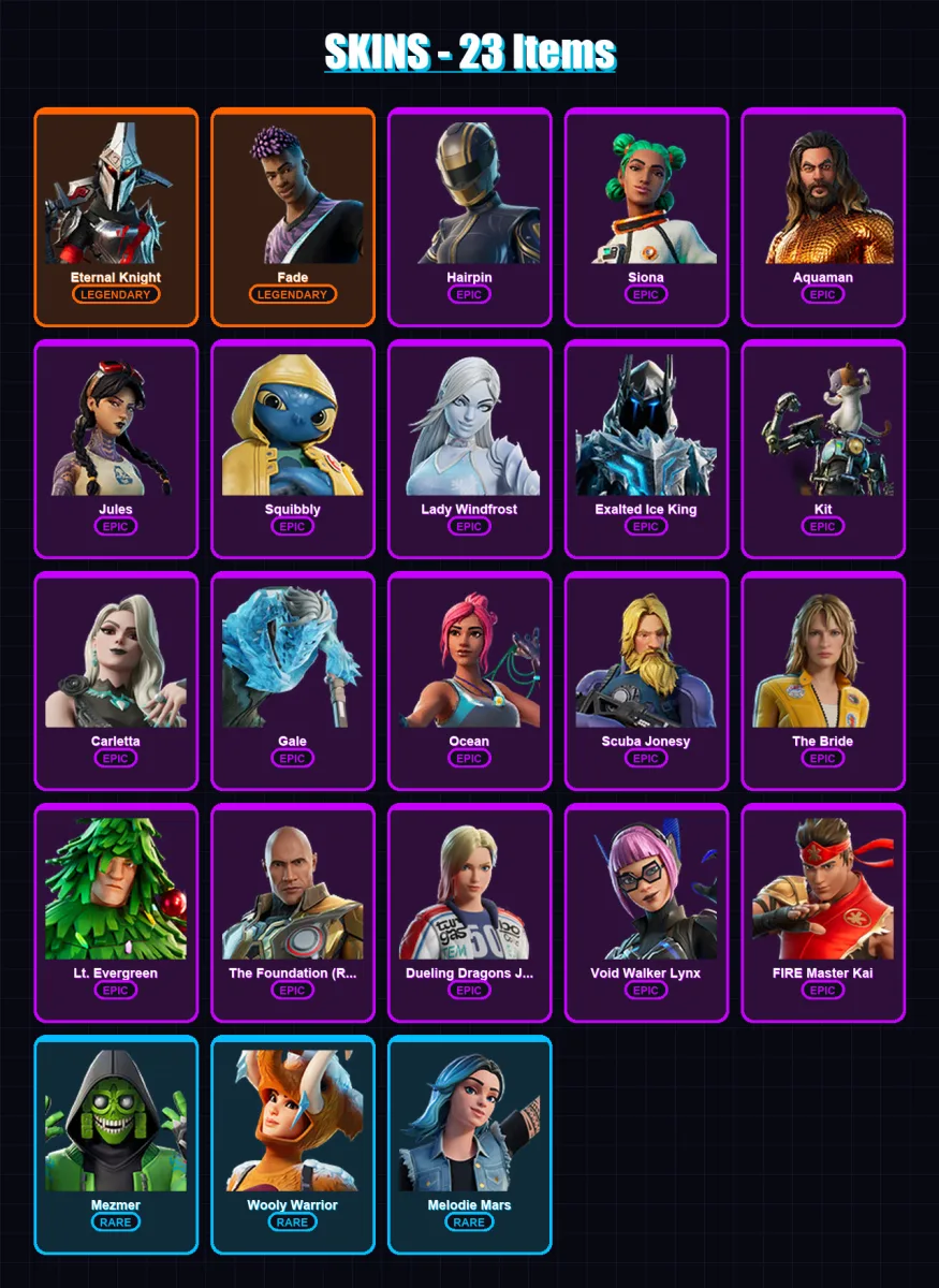 [PC/PSN] | Eternal Knight | Fade | Hairpin | Siona | Aquaman | 23 skin | 34 pickaxe | 28 emote | 34 glider | Lv534