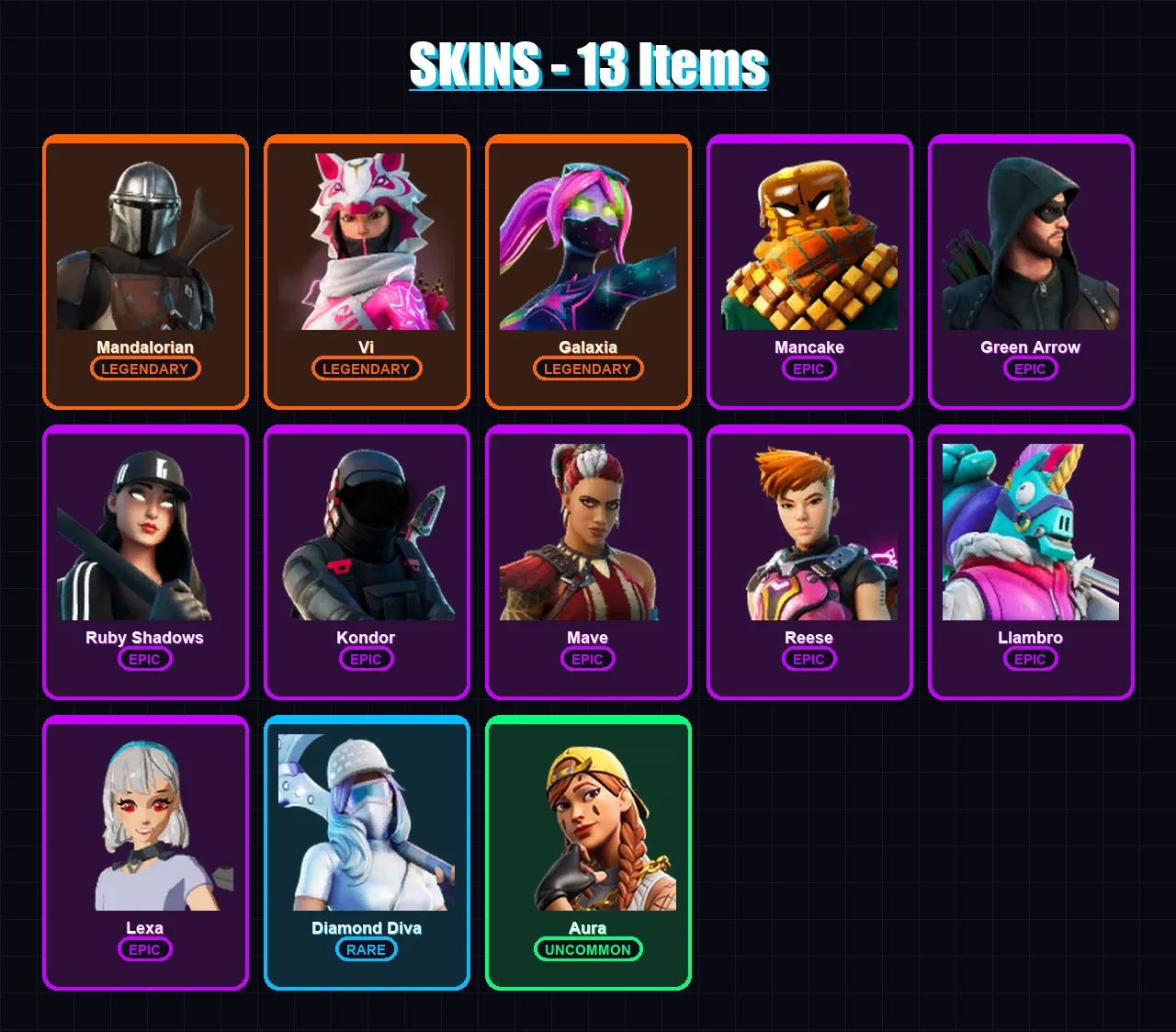 [PC/XBOX/PSN] | Mandalorian | Vi | Galaxia | Mancake | Green Arrow | 13 skin | 18 pickaxe | 11 emote | 15 glider | Lv177