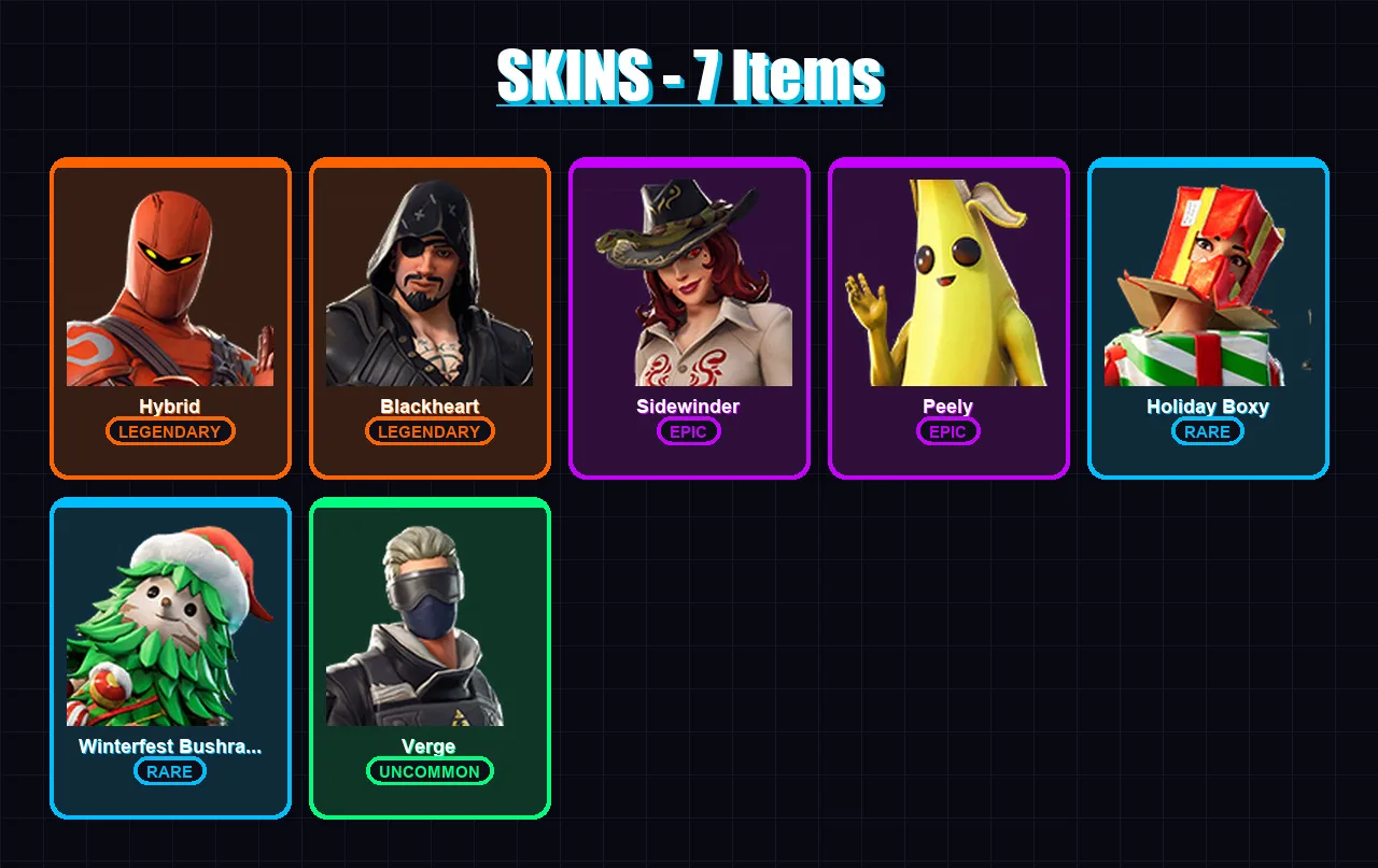 [PC/XBOX/PSN] | Hybrid | Blackheart | Sidewinder | Peely | Holiday Boxy | 7 skin | 7 pickaxe | 13 emote | 9 glider | Lv116