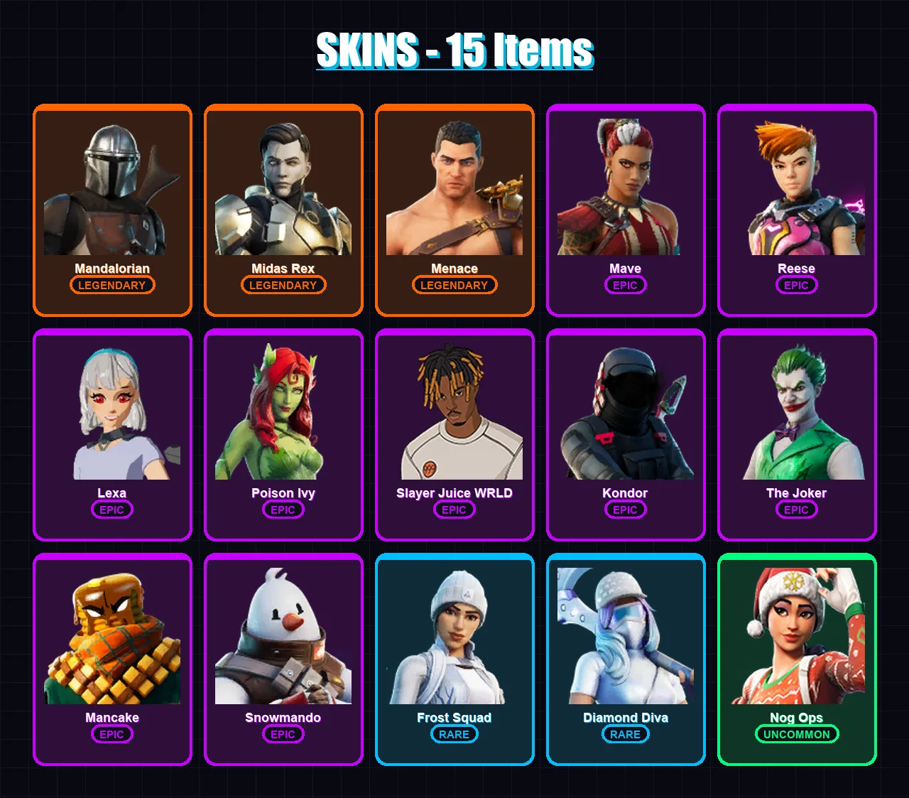 [PC/XBOX/PSN] | Mandalorian | Midas Rex | Menace | Mave | Reese | 15 skin | 22 pickaxe | 19 emote | 20 glider | Lv207