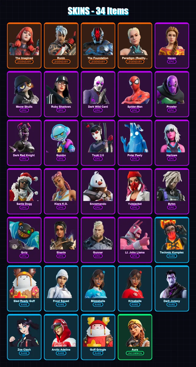 [PC/XBOX/PSN] | The Imagined | Ronin | The Foundation | Paradigm (Reality-659) | Haven | 34 skin | 61 pickaxe | 32 emote | 50 glider | Lv863