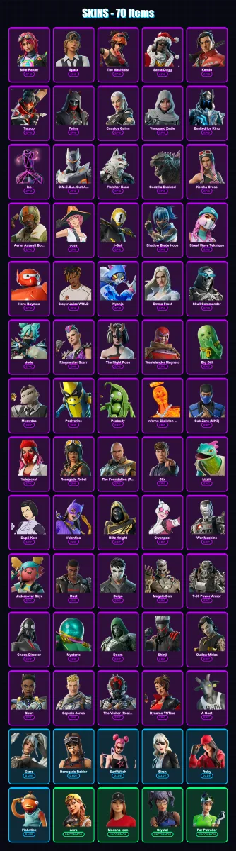 [PS4/PS5/XBOX/PC] | Brite Raider | Sparx | The Machinist | Santa Dogg | Kendo | 70 skin | 113 pickaxe | 79 emote | 83 glider | Lv1800