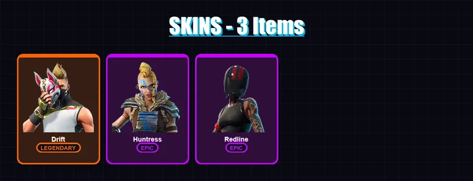 [PC/XBOX/PSN] | Drift | Huntress | Redline | 3 skin | 7 pickaxe | 11 emote | 9 glider | Lv158 — main preview
