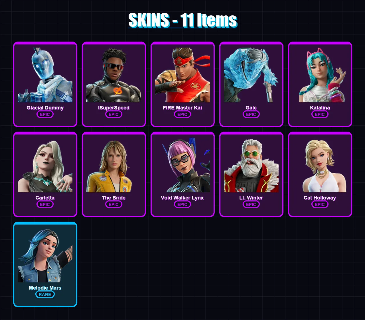 [PC/PSN] | Glacial Dummy | ISuperSpeed | FIRE Master Kai | Gale | Katalina | 11 skin | 13 pickaxe | 9 emote | 5 glider | Lv53 — Fortnite account