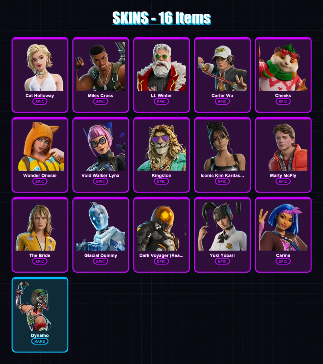[PC/XBOX/PSN] | Cat Holloway | Miles Cross | Lt. Winter | Carter Wu | Cheeks | 16 skin | 26 pickaxe | 22 emote | 22 glider | Lv200
