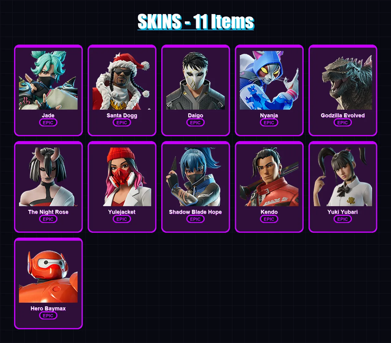 [PC/XBOX/PSN] | Jade | Santa Dogg | Daigo | Nyanja | Godzilla Evolved | 11 skin | 32 pickaxe | 19 emote | 23 glider | Lv239
