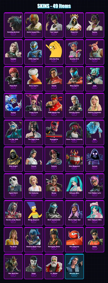 [PC/PSN] | Godzilla Evolved | Aerial Assault Bomber | Yuki Yubari | Rebel Oro | Danica | 49 skin | 61 pickaxe | 48 emote | 34 glider | Lv275