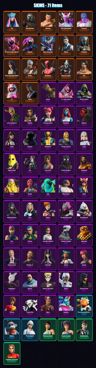 [SWITCH/XBOX/PSN/PC] | Alli | Mandalorian | Menace | The Cube Queen | Kymera | 71 skin | 76 pickaxe | 53 emote | 63 glider | Lv889