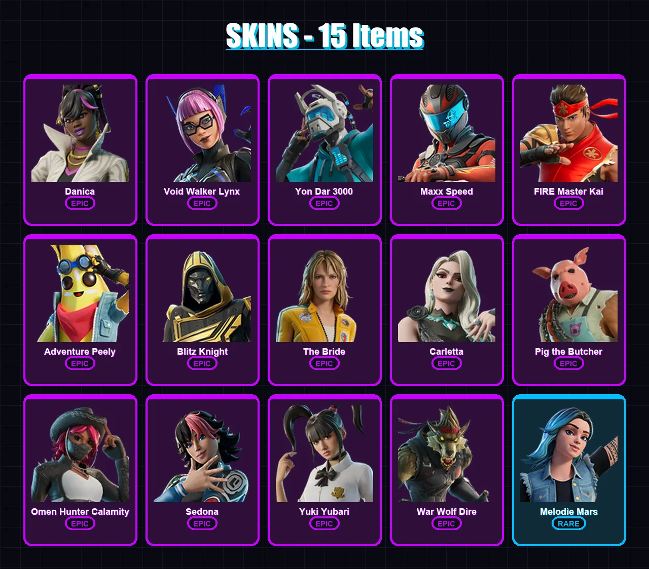 [PC/XBOX/PSN] | Danica | Void Walker Lynx | Yon Dar 3000 | Maxx Speed | FIRE Master Kai | 15 skin | 31 pickaxe | 14 emote | 12 glider | Lv133