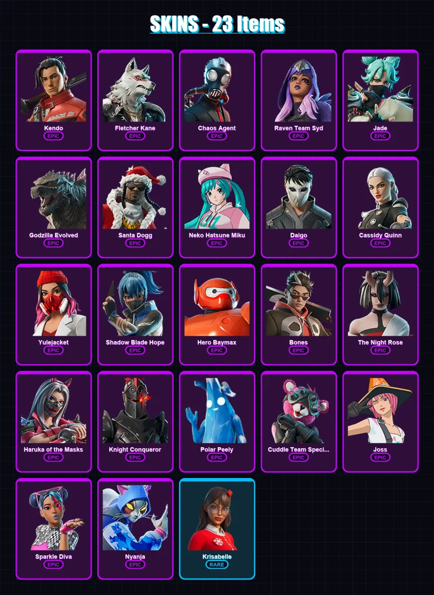 [PC/XBOX/PSN] | Kendo | Fletcher Kane | Chaos Agent | Raven Team Syd | Jade | 23 skin | 32 pickaxe | 24 emote | 22 glider | Lv346 — Fortnite account