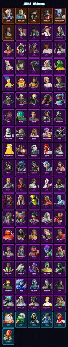 [PS4/PS5/XBOX/PC] | Mizuki | Spectra Knight | Era | Optimus Prime | Renzo the Destroyer | 96 skin | 148 pickaxe | 105 emote | 120 glider | Lv1717 — Fortnite account