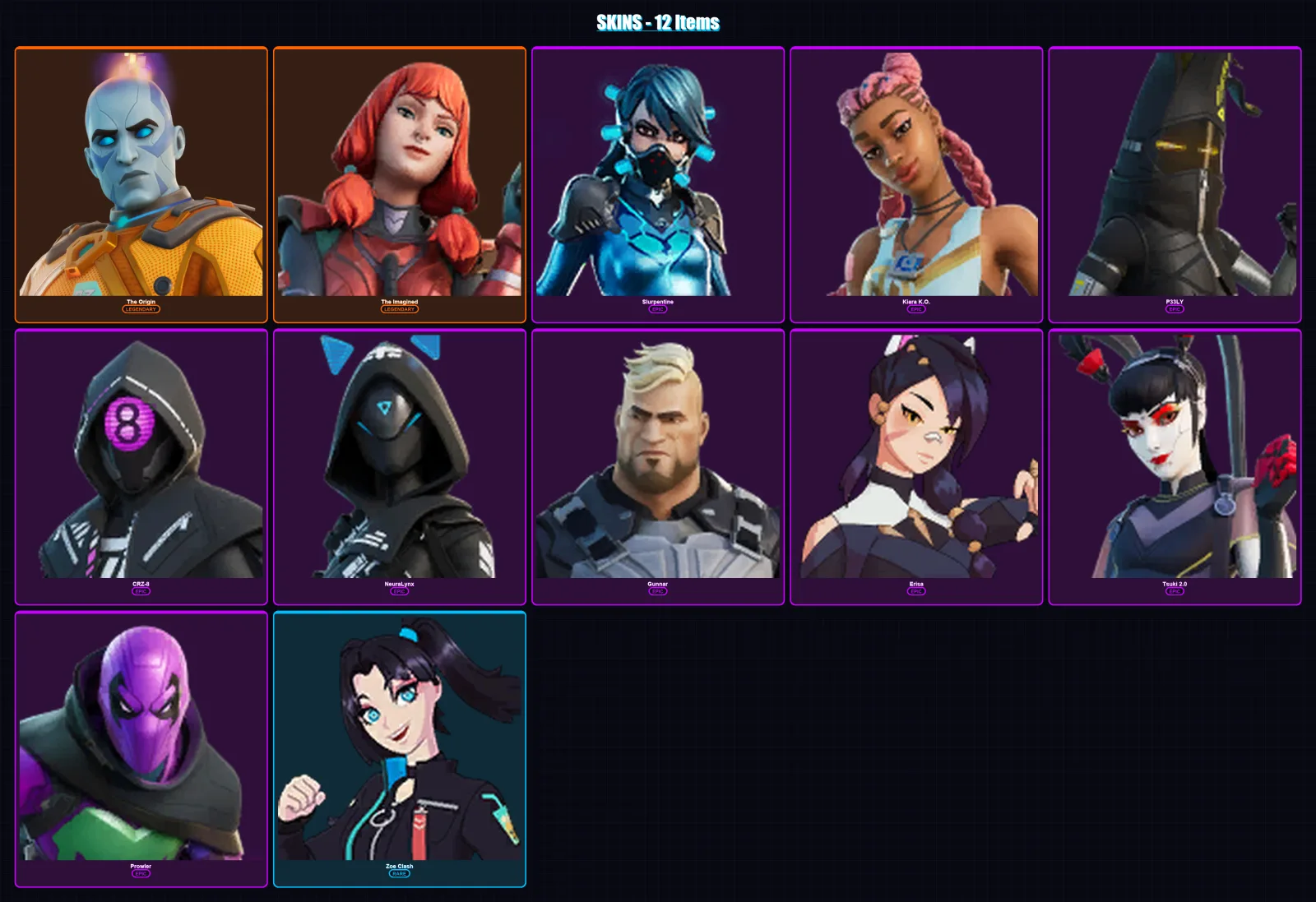 [PC/XBOX/PSN] | The Origin | The Imagined | Slurpentine | Kiara K.O. | P33LY | 12 skin | 16 pickaxe | 11 emote | 12 glider | Lv134 — Fortnite account