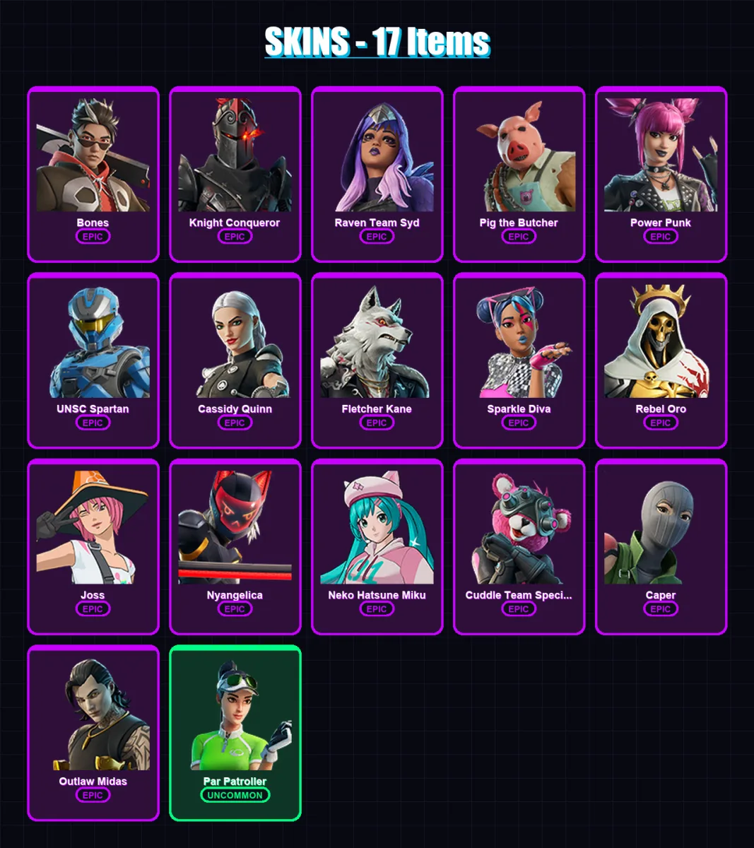 [PS4/PS5/XBOX/PC] | Bones | Knight Conqueror | Raven Team Syd | Pig the Butcher | Power Punk | 17 skin | 52 pickaxe | 32 emote | 31 glider | Lv304