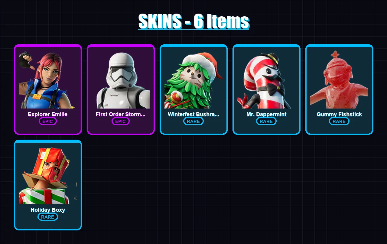[PC/XBOX] | Explorer Emilie | First Order Stormtrooper | Winterfest Bushranger | 6 skin | Lv75