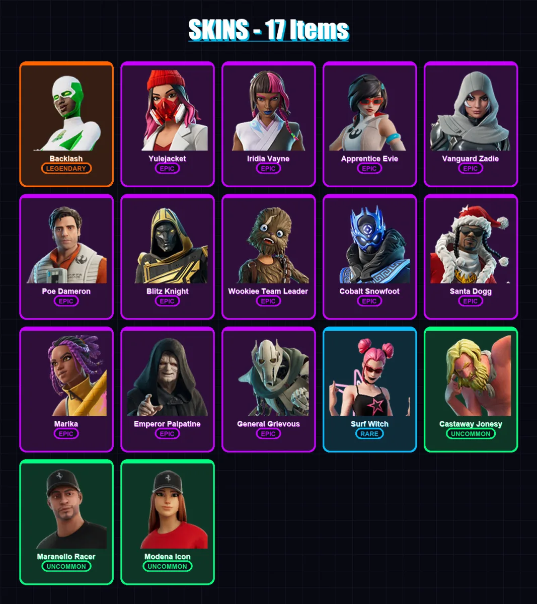 [PS4/PS5/XBOX/PC] | Backlash | Yulejacket | Iridia Vayne | Apprentice Evie | Vanguard Zadie | 17 skin | 41 pickaxe | 22 emote | 22 glider | Lv266 — Fortnite account