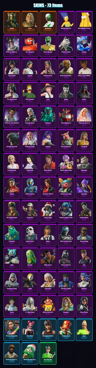 [PS4/PS5/XBOX/PC] | Hades | Zeus | Backlash | Marge Simpson | Springfielder Peely | 73 skin | 121 pickaxe | 99 emote | 74 glider | Lv1541