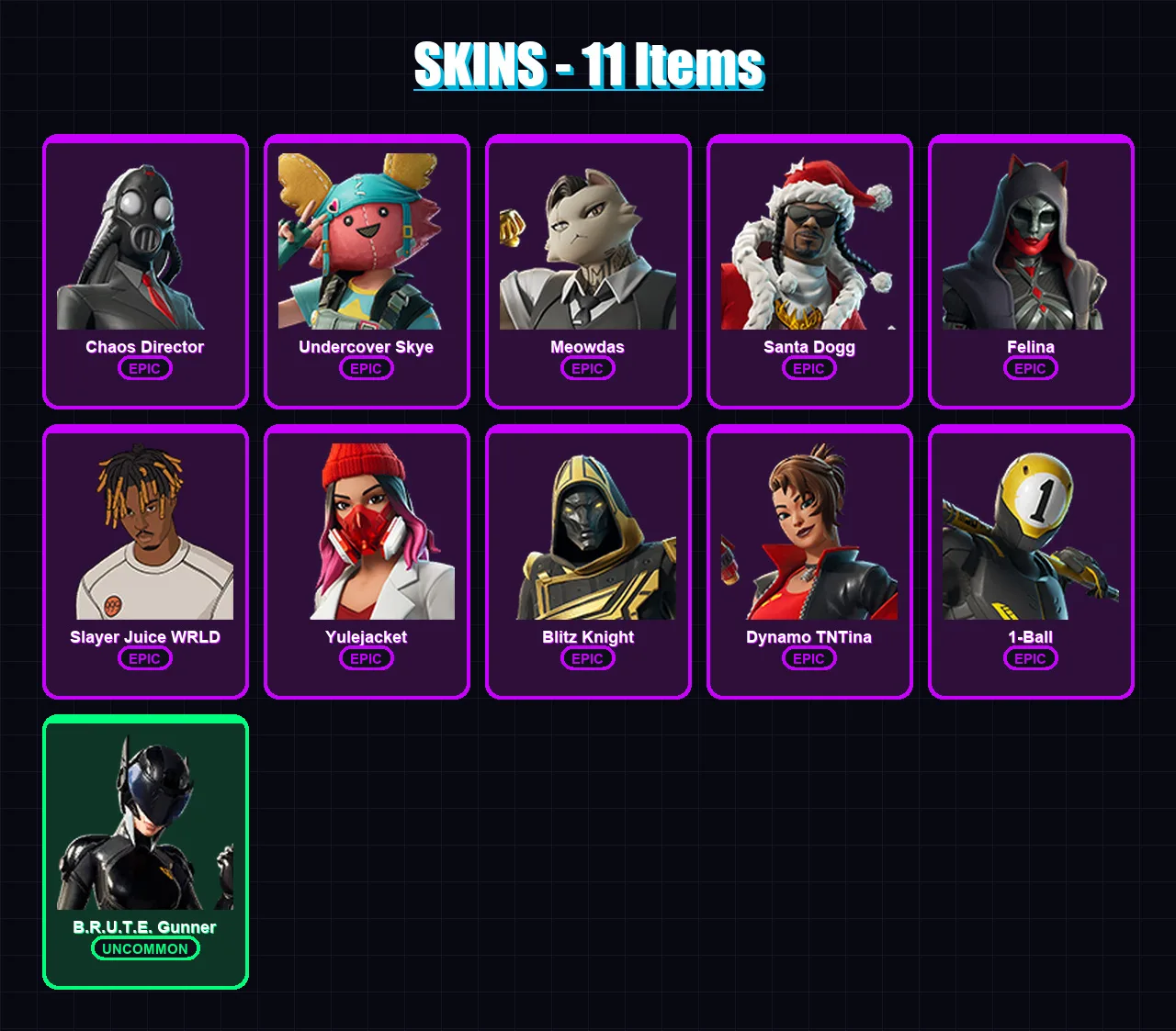[PC/XBOX/PSN] | Chaos Director | Undercover Skye | Meowdas | Santa Dogg | Felina | 11 skin | 26 pickaxe | 18 emote | 20 glider | Lv326 — Fortnite account