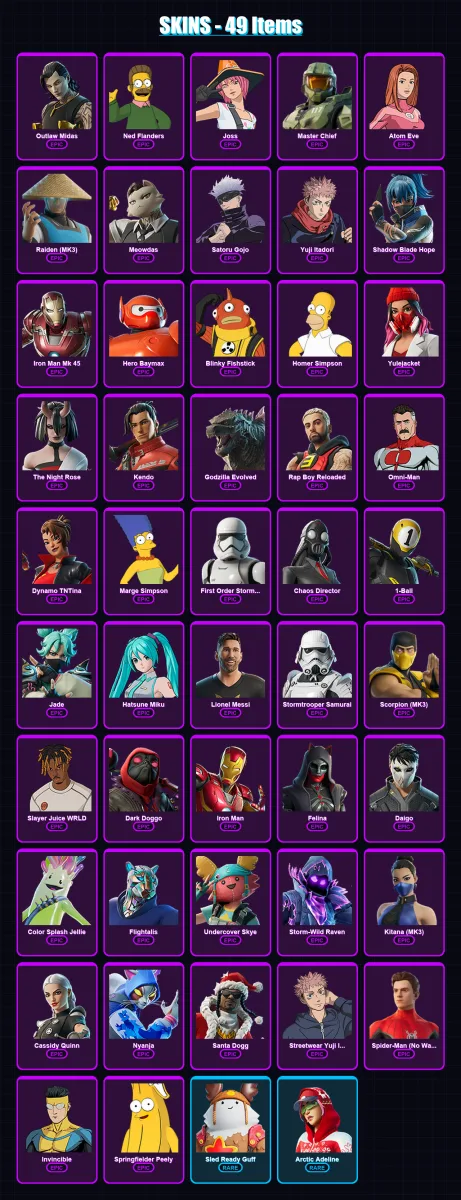 [PC/XBOX/PSN] | Outlaw Midas | Ned Flanders | Joss | Master Chief | Atom Eve | 49 skin | 55 pickaxe | 73 emote | 40 glider | Lv461
