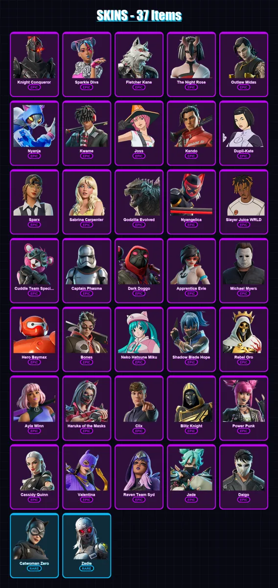 [PC/XBOX/PSN] | Knight Conqueror | Sparkle Diva | Fletcher Kane | The Night Rose | Outlaw Midas | 37 skin | 51 pickaxe | 29 emote | 27 glider | Lv26 — Fortnite account