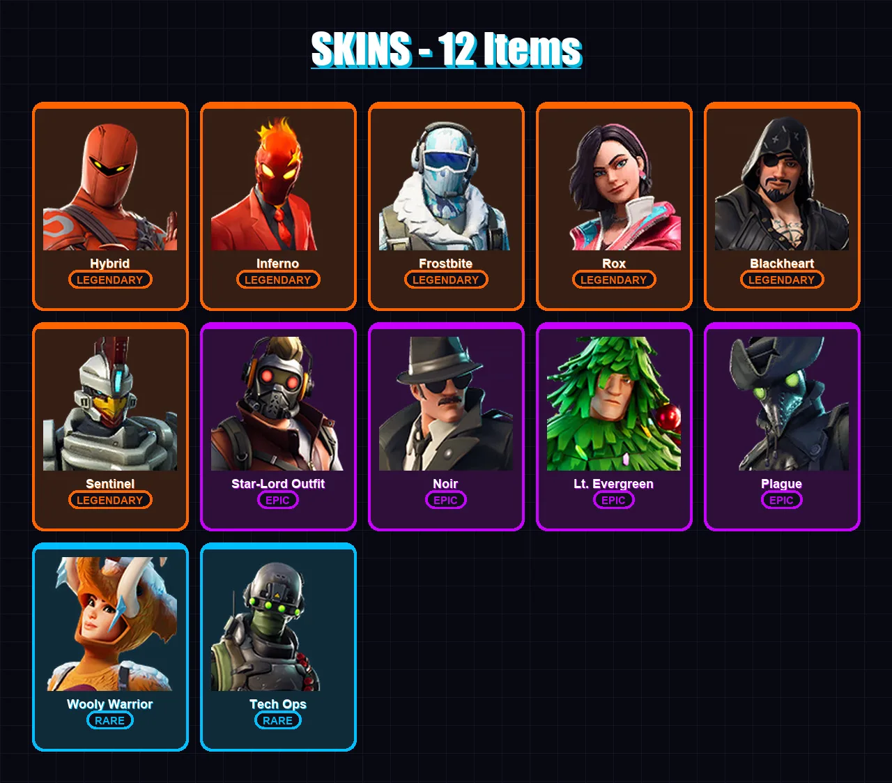 [SWITCH/XBOX/PSN/PC] | Hybrid | Inferno | Frostbite | Rox | Blackheart | 12 skin | 9 pickaxe | 13 emote | 8 glider | Lv56