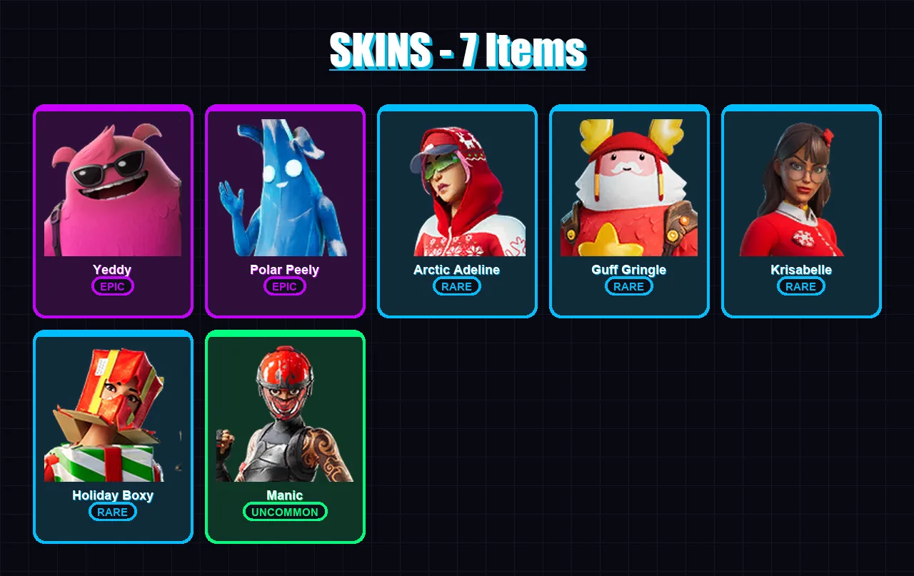 [PC/XBOX/PSN] | Yeddy | Polar Peely | Arctic Adeline | Guff Gringle | Krisabelle | 7 skin | 28 pickaxe | 12 emote | 20 glider | Lv236