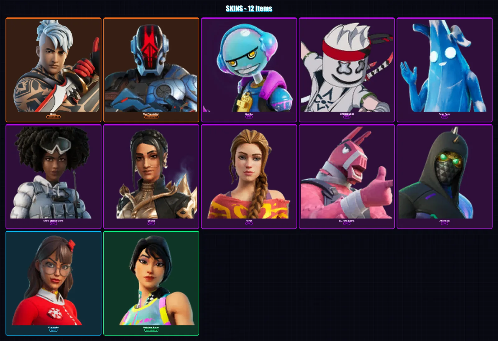 [PC/XBOX/PSN] | Ronin | The Foundation | Gumbo | MARSHINOBI | Polar Peely | 12 skin | 24 pickaxe | 17 emote | 22 glider | Lv268