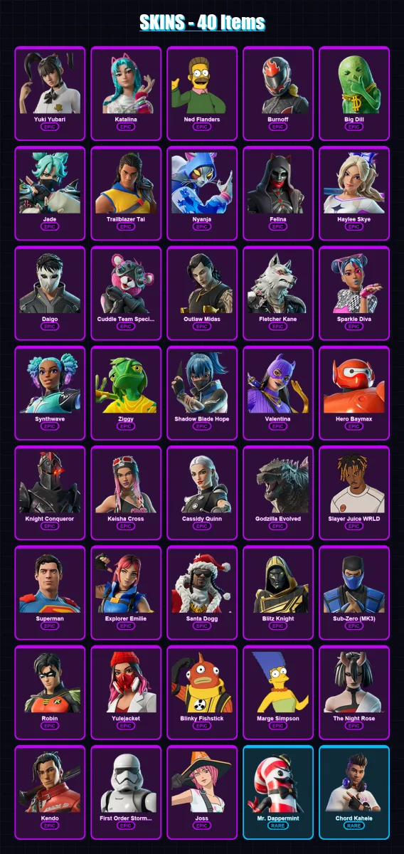 [PC/XBOX/PSN] | Yuki Yubari | Katalina | Ned Flanders | Burnoff | Big Dill | 40 skin | 74 pickaxe | 42 emote | 60 glider | Lv887 — Fortnite account