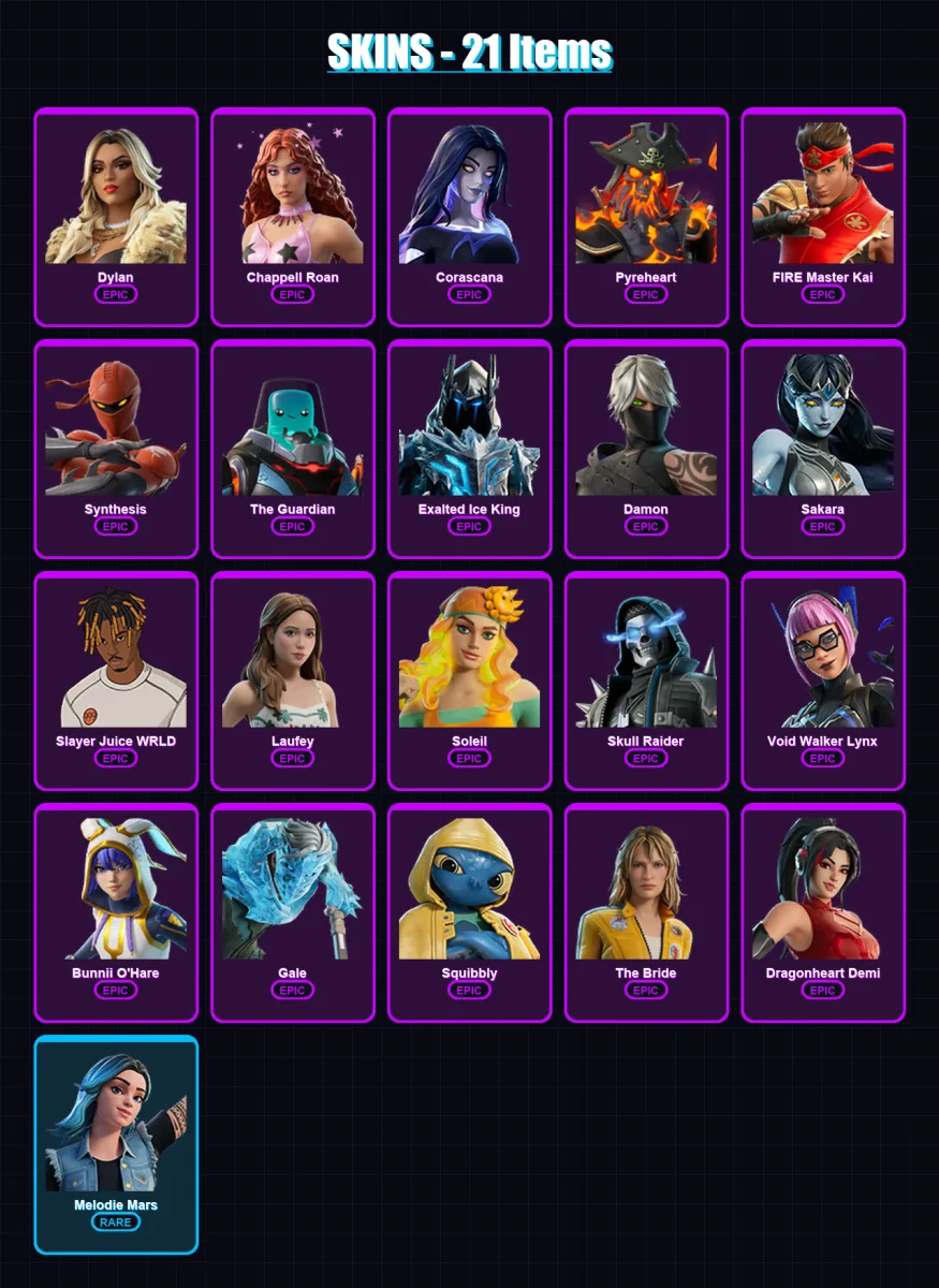 [PC/PSN] | Dylan | Chappell Roan | Corascana | Pyreheart | FIRE Master Kai | 21 skin | 16 pickaxe | 5 emote | 12 glider | Lv52