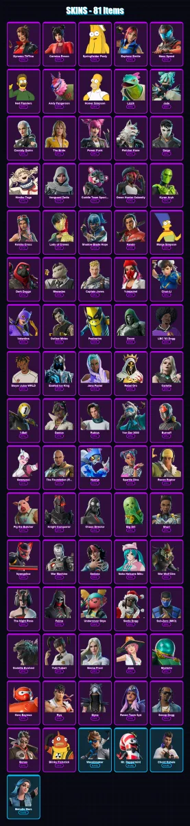 [SWITCH/XBOX/PSN/PC] | Dynamo TNTina | Carmine Rosso | Springfielder Peely | 81 skin | Lv1138 — Fortnite account