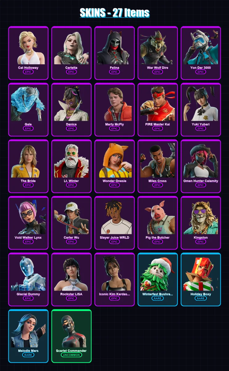 [PC/PSN] | Cat Holloway | Carletta | Felina | War Wolf Dire | Yon Dar 3000 | 27 skin | 71 pickaxe | 45 emote | 54 glider | Lv728