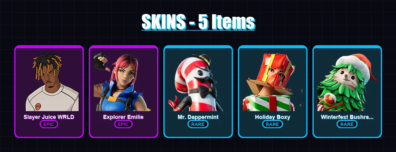 [PC/XBOX/PSN] | Slayer Juice WRLD | Explorer Emilie | Mr. Dappermint | 5 skin | Lv59