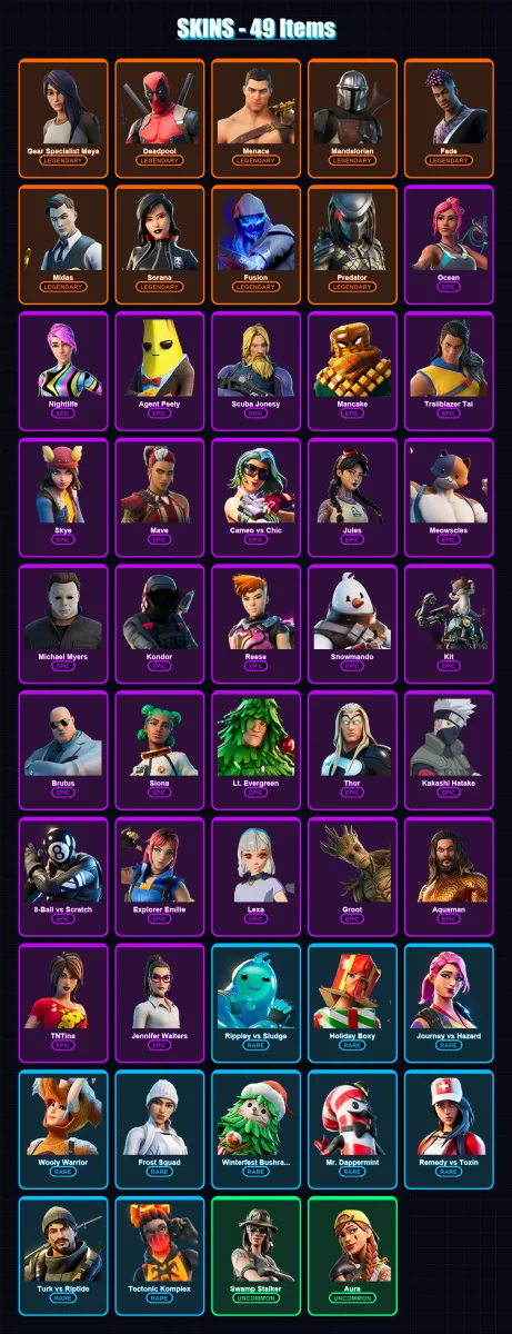 [PC/XBOX/PSN] | Gear Specialist Maya | Deadpool | Menace | Mandalorian | Fade | 49 skin | 55 pickaxe | 47 emote | 48 glider | Lv769