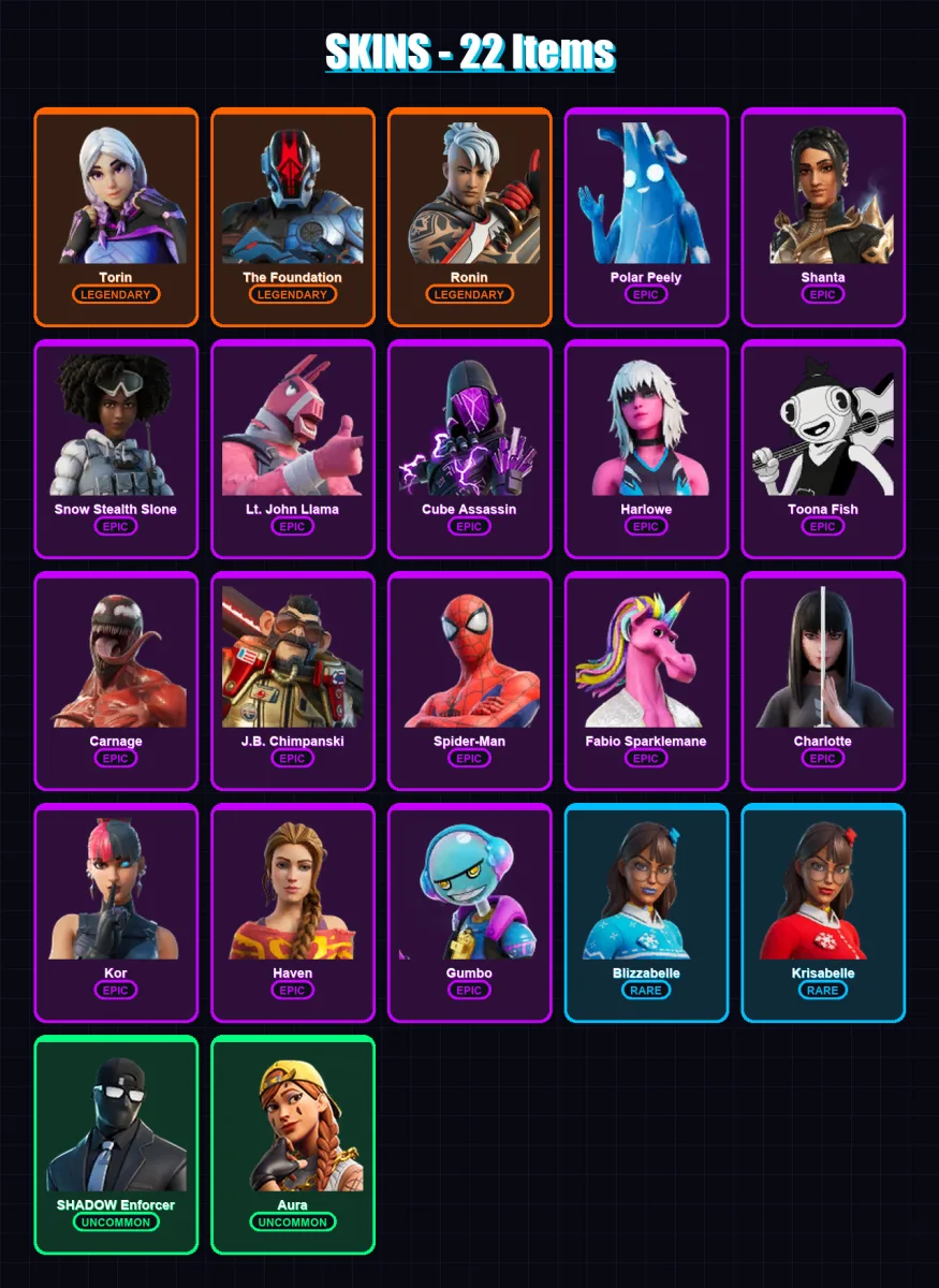 [PC/PSN] | Torin | The Foundation | Ronin | Polar Peely | Shanta | 22 skin | 23 pickaxe | 20 emote | 19 glider | Lv313