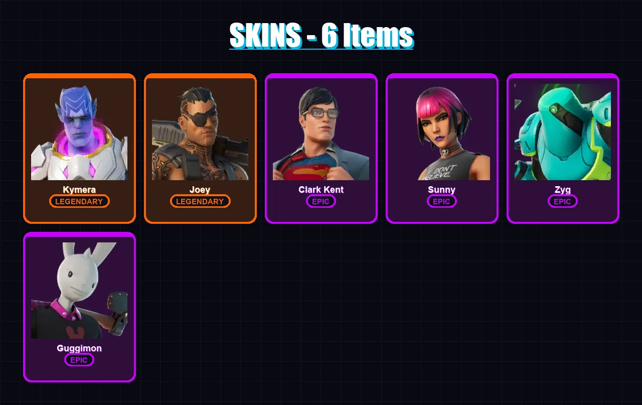 [PC/XBOX/PSN] | Kymera | Joey | Clark Kent | Sunny | Zyg | 6 skin | 7 pickaxe | 9 emote | 10 glider | Lv99