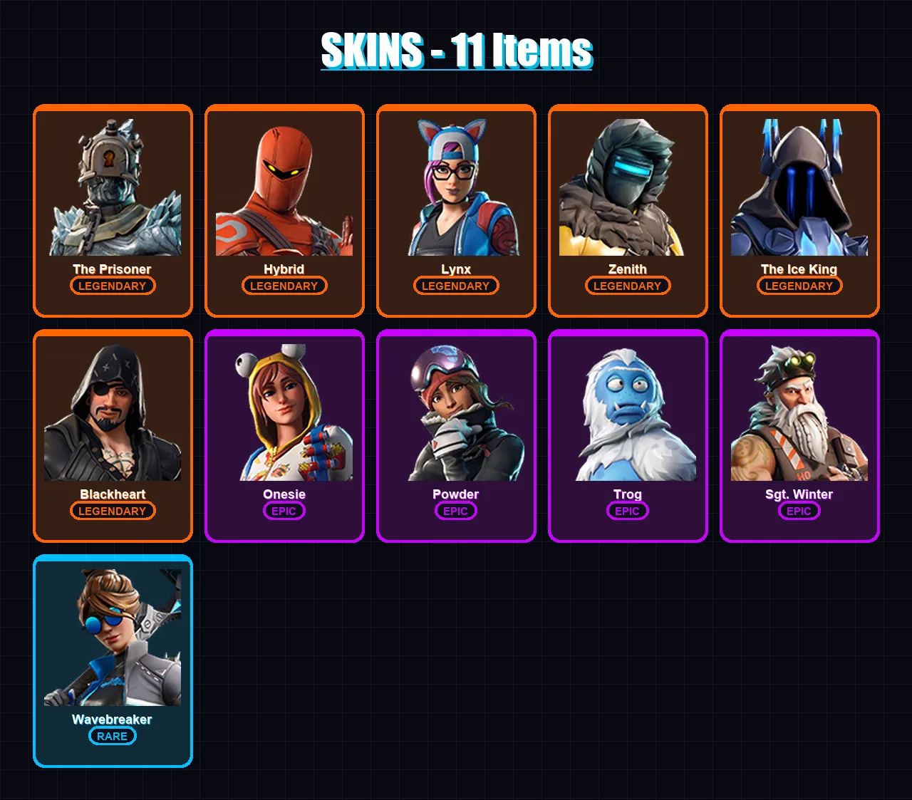 [PC/PSN] | The Prisoner | Hybrid | Lynx | Zenith | The Ice King | 11 skin | 10 pickaxe | 17 emote | 11 glider | Lv152