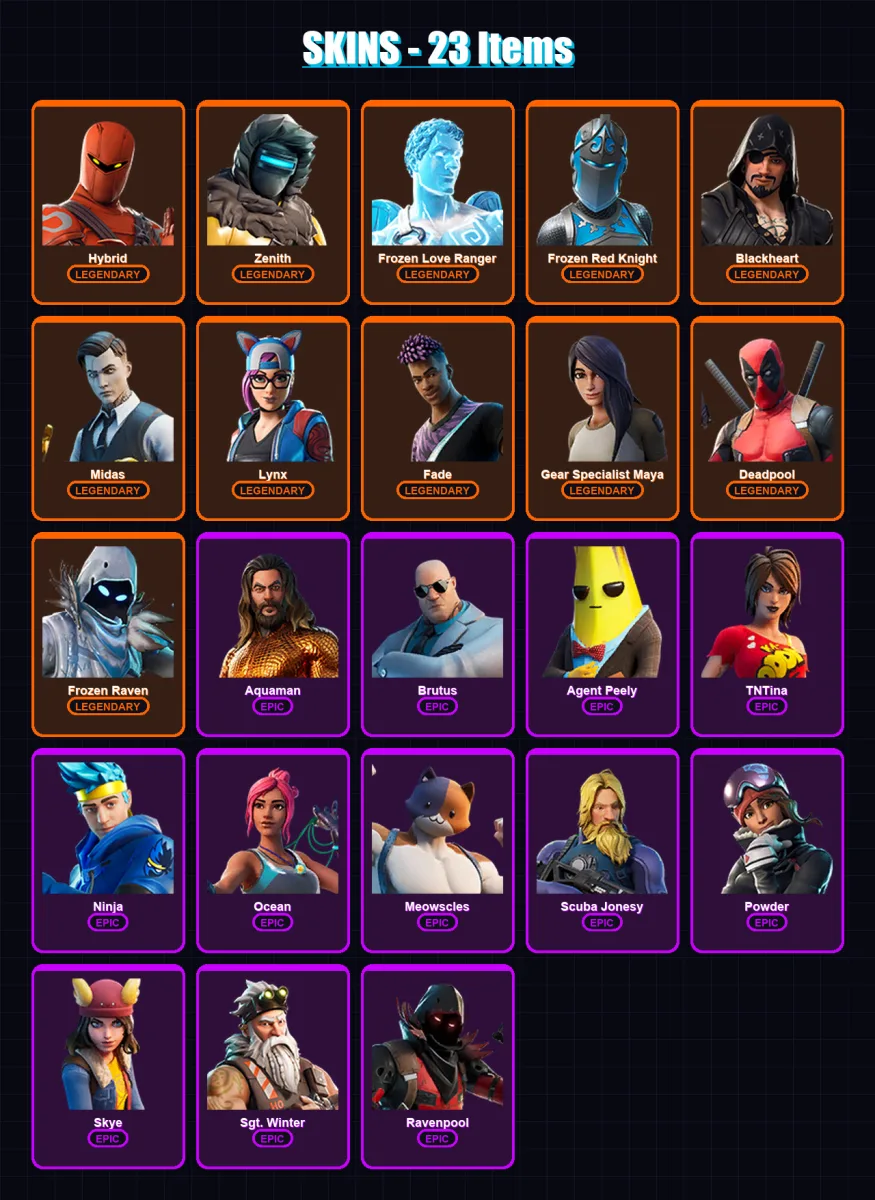 [PC/XBOX/PSN] | Hybrid | Zenith | Frozen Love Ranger | Frozen Red Knight | Blackheart | 23 skin | 20 pickaxe | 32 emote | 22 glider | Lv243