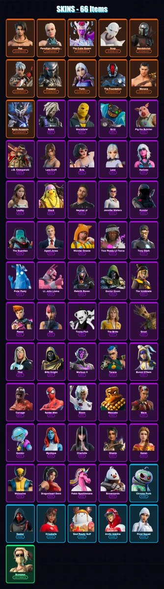 [PC] | Raz | Paradigm (Reality-659) | The Cube Queen | Snap | Mandalorian | 68 skin | 111 pickaxe | 77 emote | 93 glider | Lv1853