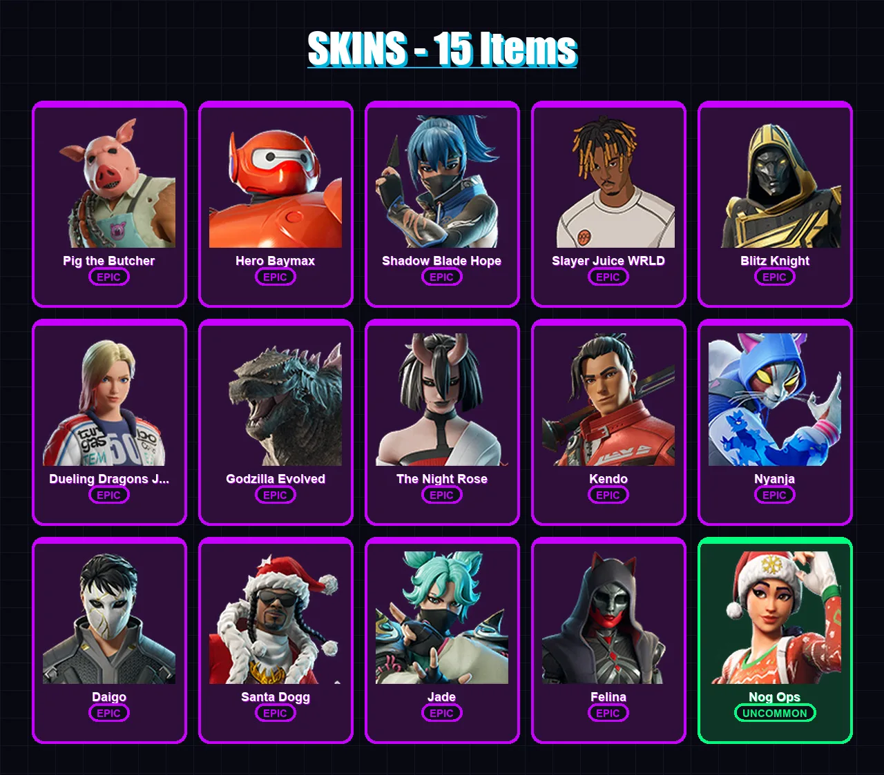 [PC/XBOX/PSN] | Pig the Butcher | Hero Baymax | Shadow Blade Hope | 15 skin | Lv375