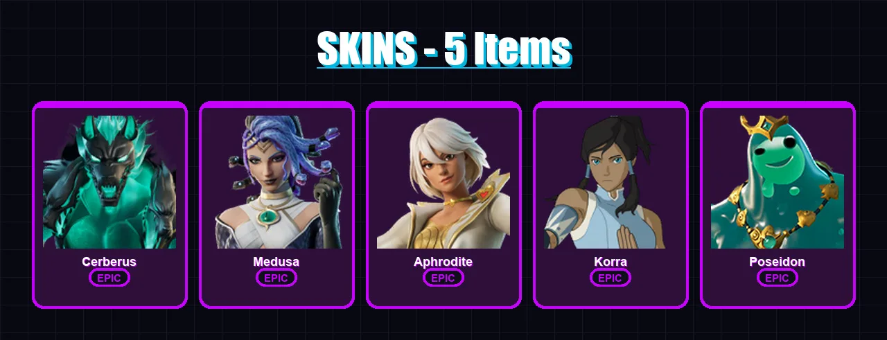 [PC/PSN] | Cerberus | Medusa | Aphrodite | Korra | Poseidon | 5 skin | 8 pickaxe | 6 emote | 7 glider | Lv71